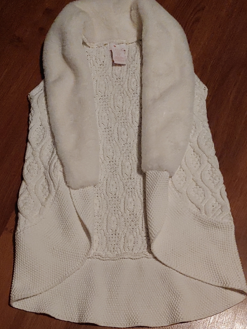 Lulurain Cream Knit Faux-Fur Collar Sweater Vest Sz 10